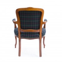 NA ZAMOWIENIE. Fotel Ludwik Filip tapicerowany tkaniną w szkocką kratę, lata 50.